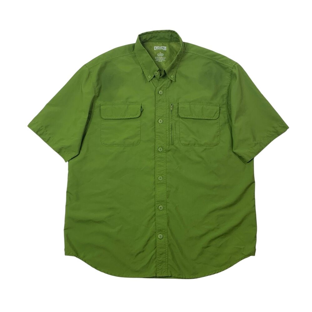Duluth Shirt Mens L Large Gecko Green Coolplus Vented Button Down Fishing Hiking